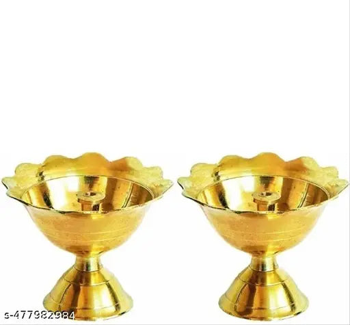 Pure Brass Devdas Deep Diya Puja Brass Oil Lamp Diwali Decoration Size- - Set of - 2 PCS (3.5 x 3.4 CM) 3 Inch