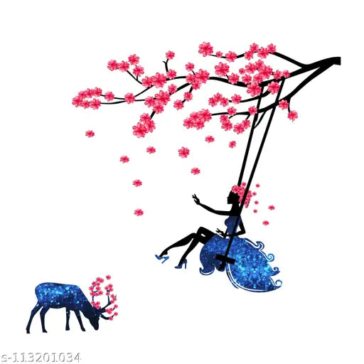 Fairy Swings on a Flower Branch with Deer ( PVC Vinyl, 86 X 92 )