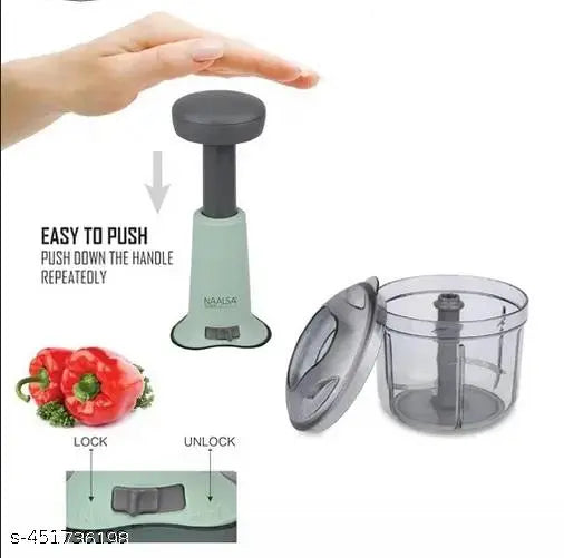 Manual Hand Press Push Chopper with 3 Blades for Effortless Chopping Vegetables & Fruits (Assorted,800ml, Plastic)