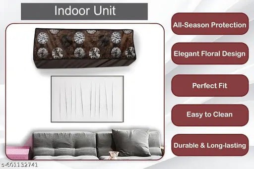 MEESHFLIP Split AC Cover Set, Waterproof Indoor and Outdoor Unit Protection, Digital Print Design, 1.5 Ton, Brown with Clock Design