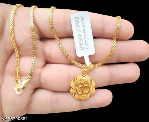 Om Pendant Necklace with Chain | Daily Wear Spiritual Jewellery | Religious Locket for Men & Women | Trendy Gift for All Occasions
