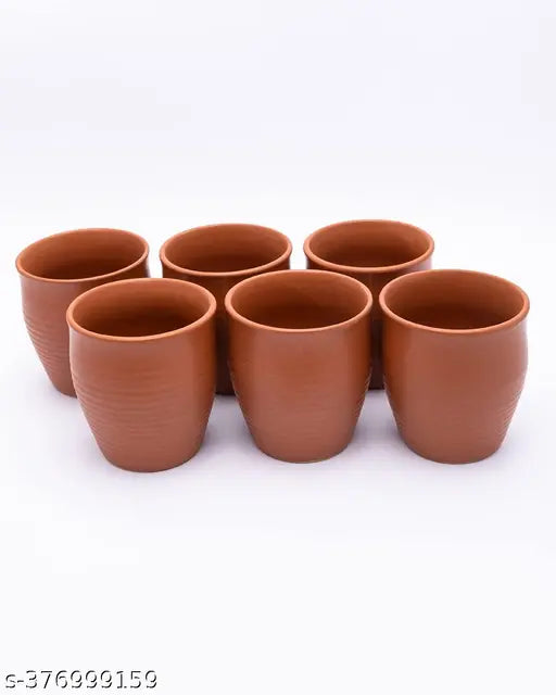 ad Kulhads, Handmade Indian Traditional Style Khullad,  Design, Terracotta Colour, Ceramic, Set of 6