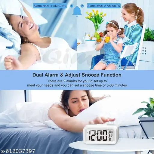 Digital Alarm Clock, Table Clock with Automatic Sensor, Date and Temperature Display, Compact Desk Clock for Students,Home, Office, Bedroom, Living Room,Home Decor, Corporate Use (White Digital)