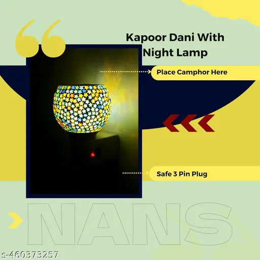 Kapoor Dani/ Oil Burner Cum Night Lamp with Switch Ceramic, Borosilicate Glass, Plastic, Steel, Glass Incense Holder Set  (Multicolor)  M14