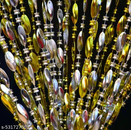 Fancy Beads String Curtains| Beautiful Solid PVC String Curtain| Beats String Mix Curtains| Living Room |Room Door |Entrance |Mandir |Size by (4x7, Silver & Gold)Set of 1 Pcs.