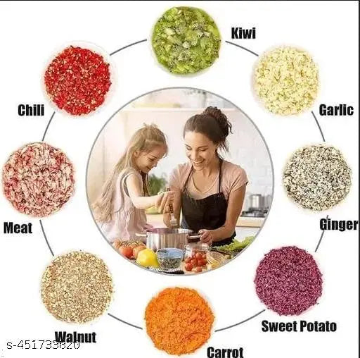 800ml Large Quick & Powerful Hand Held Food Chopper to Chop & Cut Fruits, Vegetables, Herbs, Onions for Salsa, Salad, Pesto, Hummus, Guacamole (Premium) | 3 Stainless Steel Blades