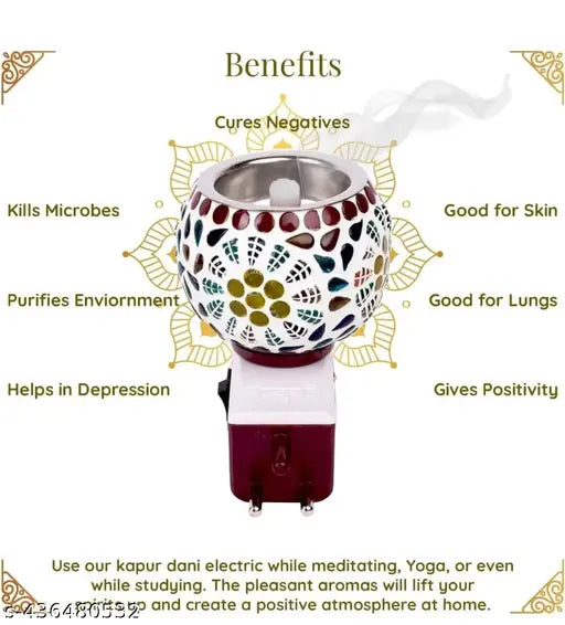 Multipurpose Kapoor Dani Night Lamp Aroma Burner Electric Incence Burner, Aroma Kapoor Dani, Electric Kapur Burner, Electric Dhoop Dani for Home,Office (Yellow) Ceramic