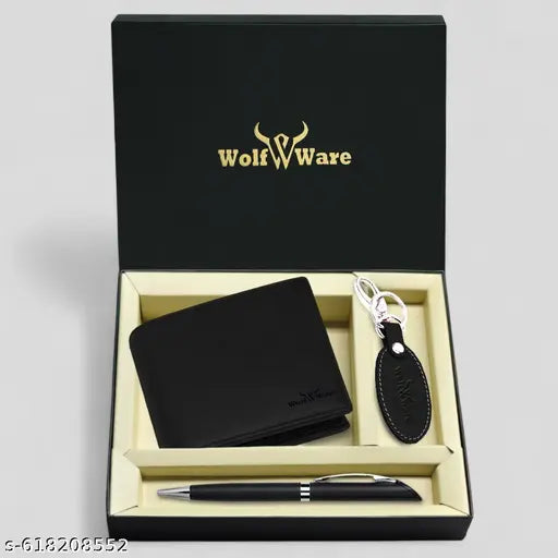 WOLFWARE RFID Genuine Leather Wallet Gift Set for Men