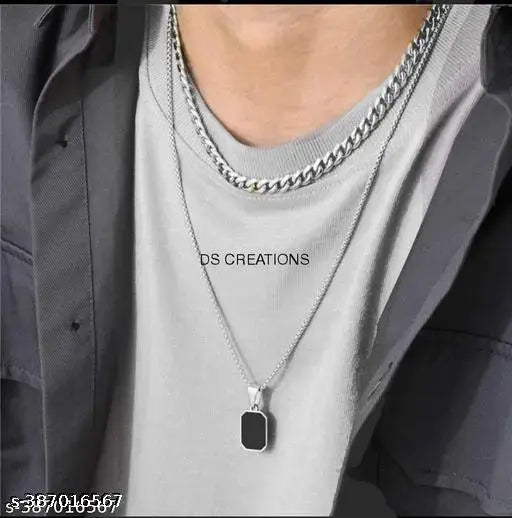 Black Pendant For Unisex Men & Women Stainless Steel Chain combo