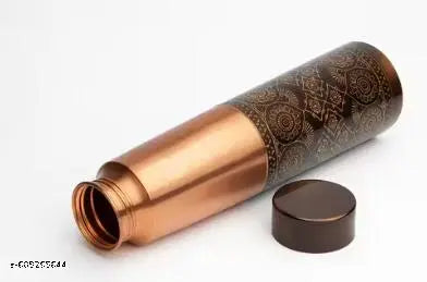 Vogue Venture Pure Copper Water Bottle (1000 ML) Designer Tower Shape Engraved Floral Pattern  Ayurvedic Handmade Traditional Bottle | Decorative Antique Printed Stylish Eco-Friendly Leak Proof Copper Bottle for Drinking Water & Health Benefits For Office