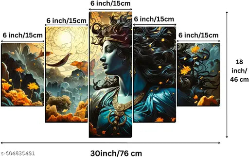 Karnil Set of 5 Modern Art Wooden High Quality Wall Painting, Wall Photo Frame for Home Decor Gift Items - 18' x 30' In (Multicolor)