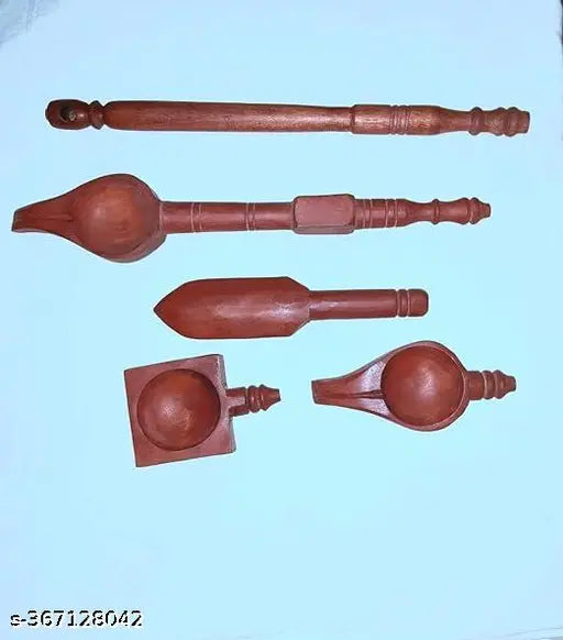 Zain Crafts Wooden Made Sruba, Srchi, Pranita Set of Havan Spoons for Pooja (Brown)