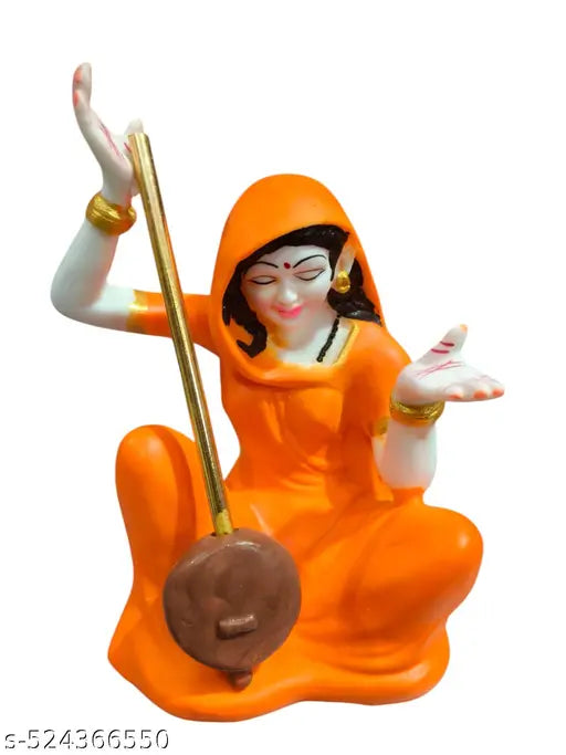 DAY CREATION Meerabai Idol Playing Musical Instrument Showpiece Polyresin Statue (12.5 cm x 7.5 cm x 17.5 cm_Orange)