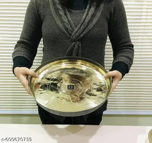 SHREE KRISHNA PURE Round Brass THALI 12 Inch Size And Heavy Weight 700gm best' quality