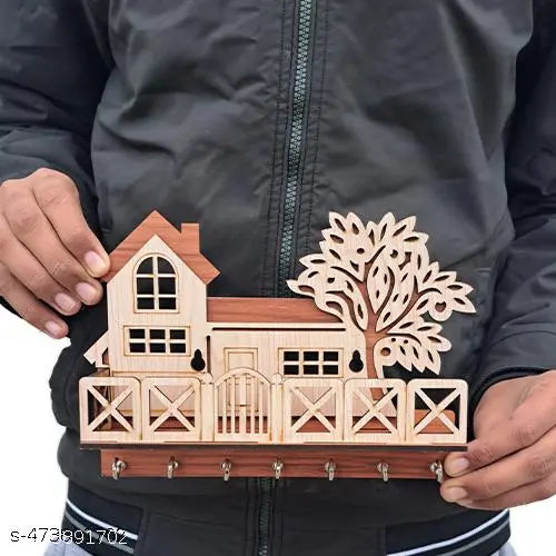 Tree House Wooden Keychain Holder ( Brown and Cream) Premium Quality