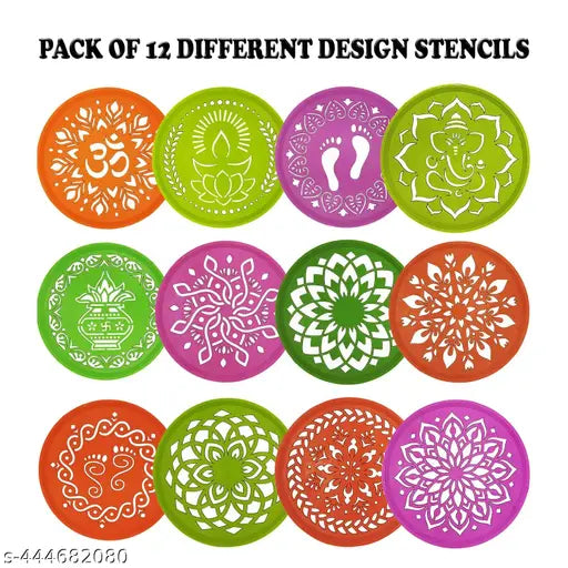 12 Circle Rangoli Making Stencils Multi Design Colorful Rangoli Making Stencils Rangoli Stencils Set for Diwali Decoration 6 Inch Round