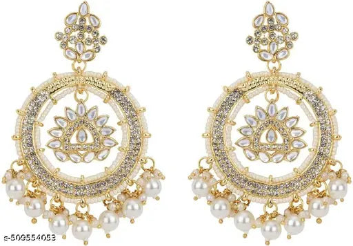 Chandbali Pearl with Stone Brass Material Earrings