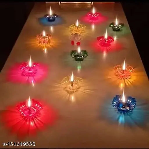 3D Reflection Reusable Multi Shape Oil Diya for Diwali pack of 12 Plastic Table Diya Set  (Height: 1.5 inch)