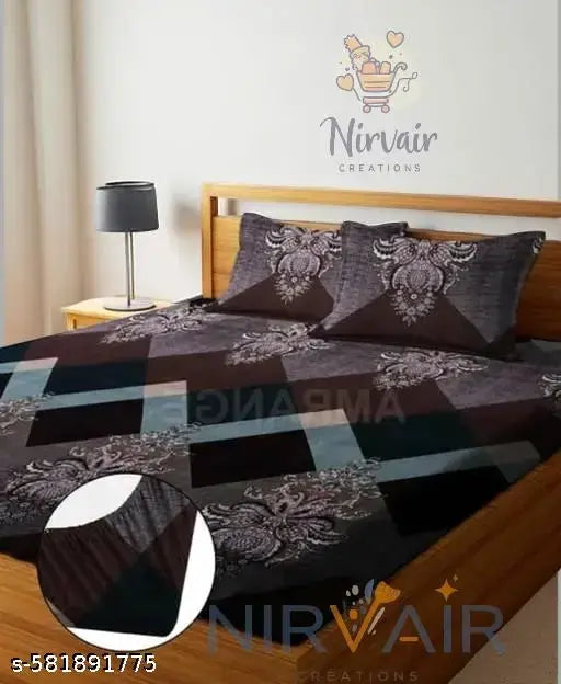 Super Soft Glace Cotton All Round Elastic Fitted Double Bed Bedsheet with 2 Pillow Covers-72x78x8 Inches-fiteed_Double