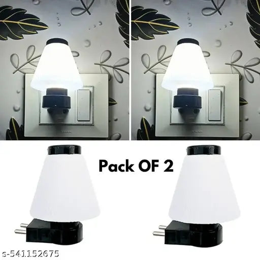 Umbrella Shape Lovely Design Home Decor Energy saving Room Night Lamp 0.5w, Plug & Pin Room Light Color-White (Pack Of 2)