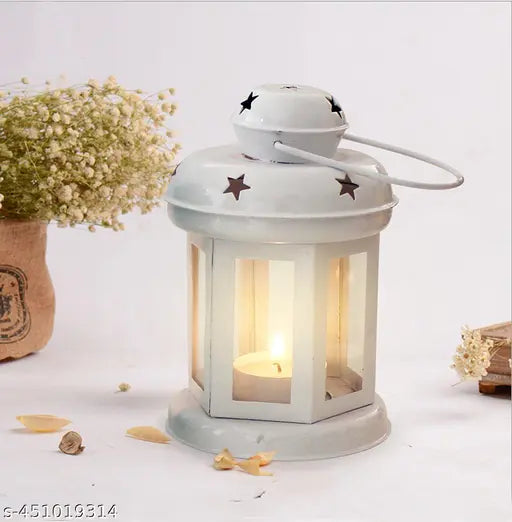 Extreme Karigari Decorative Iron Hanging Lantern with Tealight Candle Pack of 4 (6x3.7x3.7 Inch, White)