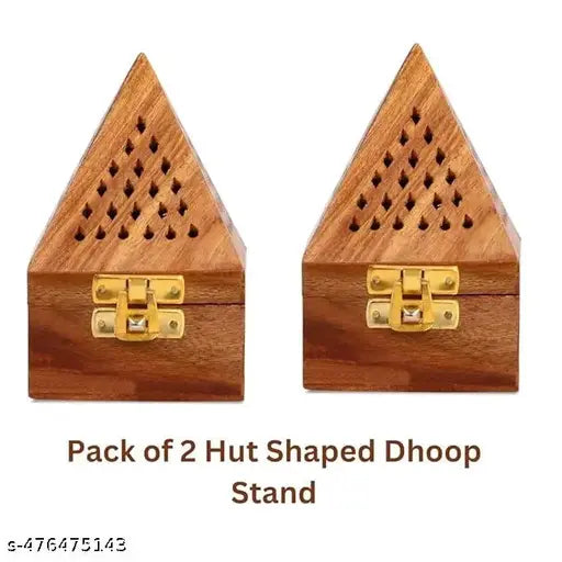 YAXAR Dhoop Holder -2 pcs Dhoop Agarbatti Stand for Home & Pooja Room, Incense Stick Holder with Ash Catcher, Wooden Oothupathi Loban Cone (Dhoop Stand 3 Inch) (Pyramid Dhoop Stand - 2 Pieces)