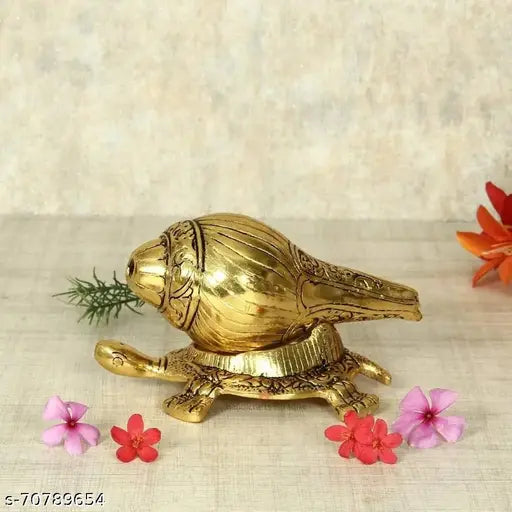 WORLD OF CRAFT Shankh With Stand for Pooja & Brings Prosperity, Happiness, Good Health & Wealth Decorative Showpiece Gift.