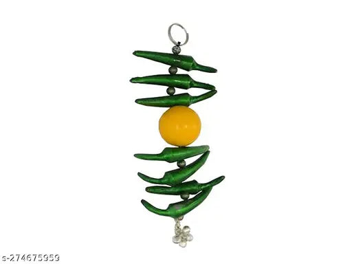 Red & Yellow Nimbu Mirch Wall Hanging Nimbu Mirchi Door Hanging - Remove Negativity Decorative Showpiece - 22.5 cm  (Metal, Yellow) Vastu / Feng Shui