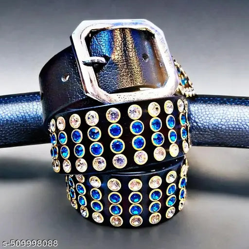 Leather belt blue diamond