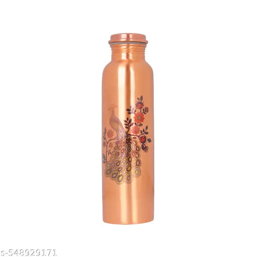 Copper Water Bottle  Gift Set of Peacock Design Bottle & 2 Glass, 1 liter  (Pack of 3, Copper, Reusable, Cold Drinks)