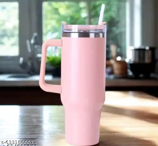 1200ml Stainless Steel Tumbler with Straw & Lid | Double Insulated Hot & Cold Thermos Water Bottle | Leakproof Sipper Mug for Gym & Travel | Thermal Flask Cup for Men & Women (Pink)