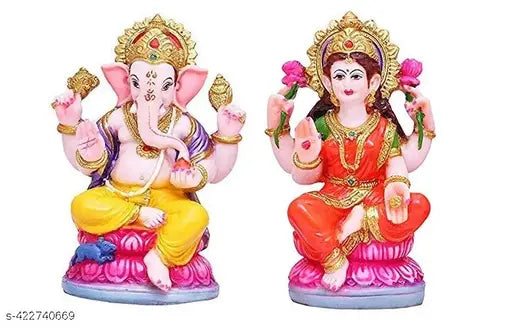 Lord Ganesha and Maa Lakshmi Idol Set on Lotus | Laxmi Ganesh Murti for Home Décor, Pooja Mandir & Diwali Gift Showpiece