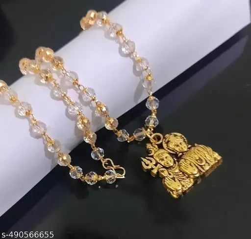 Trending stylish new hindu religious gold plated lord Shiva Parvati Mahadev mahakal Shankar locket with Crystal mala chain pandent Necklace for boys/men and girls/women