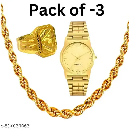 Stylish Men's Combo – Watch, Chain & Bracelet (Pack of 3)