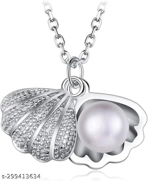 Sea Shell Locket Artificial Pearl Mermaid Valentine Stylish Necklace for Girls with Little Shell Locket Seashell Pendant for Ladies Women