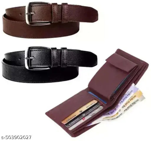 Brown leather belt+ wallet