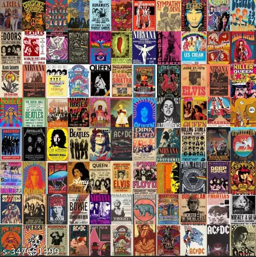 CRAFT VALLEY- Peel & Stick 50 Pcs Vintage Concert ,Retro Band Poster | 4*6 size, 300 Gsm Paper Poster, Classic Rock Posters | Vintage Music Posters | Aesthetic Wall Collage Kit | Room Decor