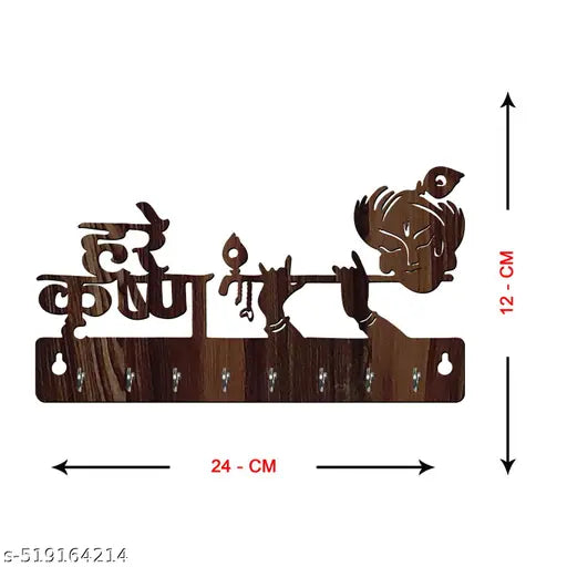 Hare Krishna Good With God Krishna Face Art Mask Wood Key Holder-037