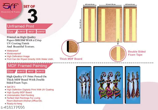 1Artofcreation set of 3 African lady Dance uv textured wall painting for living room , bedroom , home decoration 12 inch x 18 inch