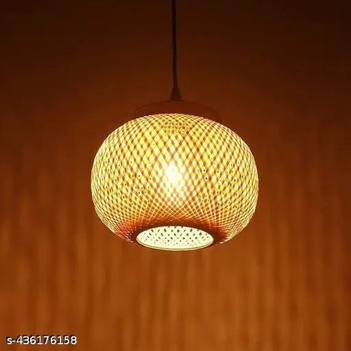 MKS Bamboo Round Ceiling Lamp Craftscape प्राचीन हस्तनिर्मित बांस हैंगिंग लैंप शेड लिविंग रूम/घर/होटल/कैफे/रेस्तरां सजावट के लिए परफेक्ट हैंगिंग