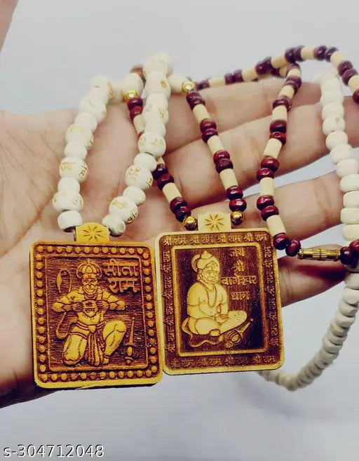 Bachapan Pack of 2 pcs origenal  hanuman ji mala Shri Bageshwar Dham Sarkar Original & Natural Wood Tulsi Kanthi Mala With Shri Hanuman Ji Pendant Locket for Men and Women Tulsi Mala is a traditional garland of Tulsi leaves.