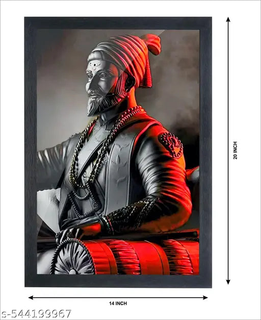SINGODIYA INDUSTRIES Chhatrapati Shivaji Maharaj Photo Frame, Spiritual Wall Art, Decorative Wooden Frame for Home, Office, Temple, Living Room, 10 x 14 Inch