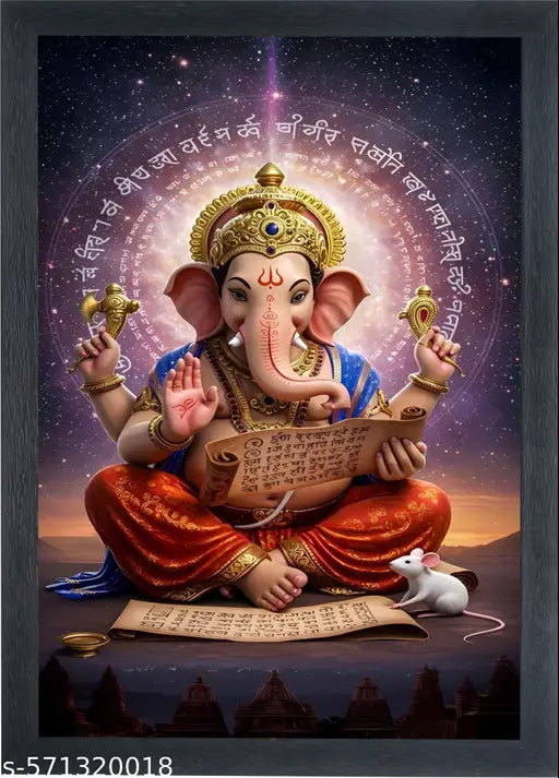 SINGODIYA ENTERPRISES Ganesha GaneshGanpati Ganapathi Hanging Wall Painting Framed Home Decor (WoodSize,10 x 14 Inch)