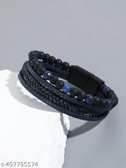 Jewels Galaxy Latest Style Leather Multi Layered Bracelet For Boys And Men (1 Pack 1 Bracelet)