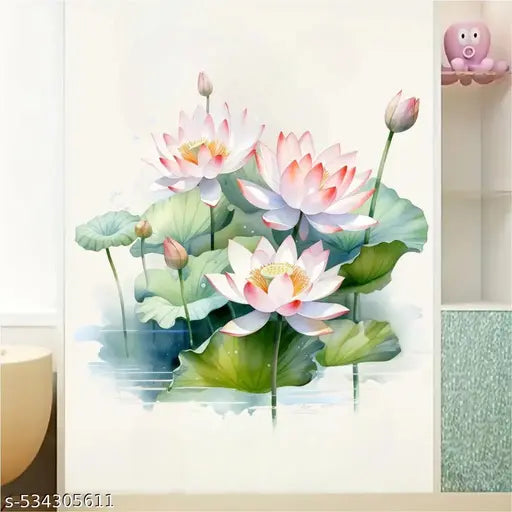 Advait Design decorative lotus flower Sticker for Home, Living Room, Bedroom, Kitchen (60 cm X 62 cm)
