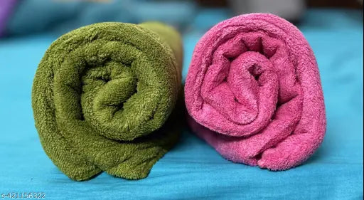 Finesse Decor 100% Microfiber 2 Piece Bath Towel Set Highly Absorbent Quick Dry for Beach Gym Pool 300 GSM (PINK&GREEN)