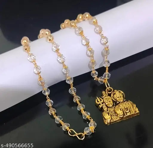 Trending stylish new hindu religious gold plated lord Shiva Parvati Mahadev mahakal Shankar locket with Crystal mala chain pandent Necklace for boys/men and girls/women