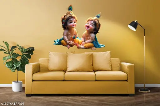 CRYSTALSIGN Beautiful Little Krishna Laughing Trendy Art For Home Decoration Self Adhesive Sticker  (Pack of 1), Size- Large