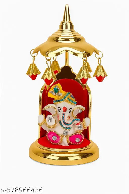 Lord Ganesha idol for car dashboard | decorative Ganpati Murti for Home,office & car | Golden Canopy Design