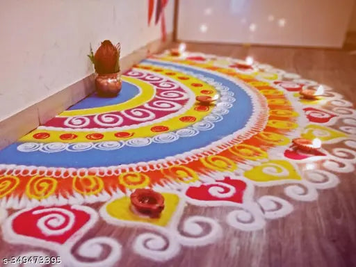Rangoli colors Yellow, White, Pink, LightGreen, Darkblue, Red 300 Grams in Each Packets Total 1800 Gram